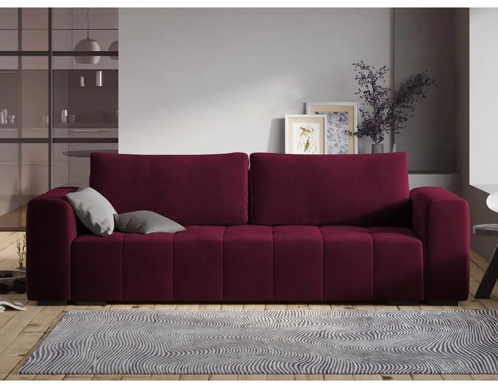 Тъмно червено кадифено канапе Luca - Milo Casa