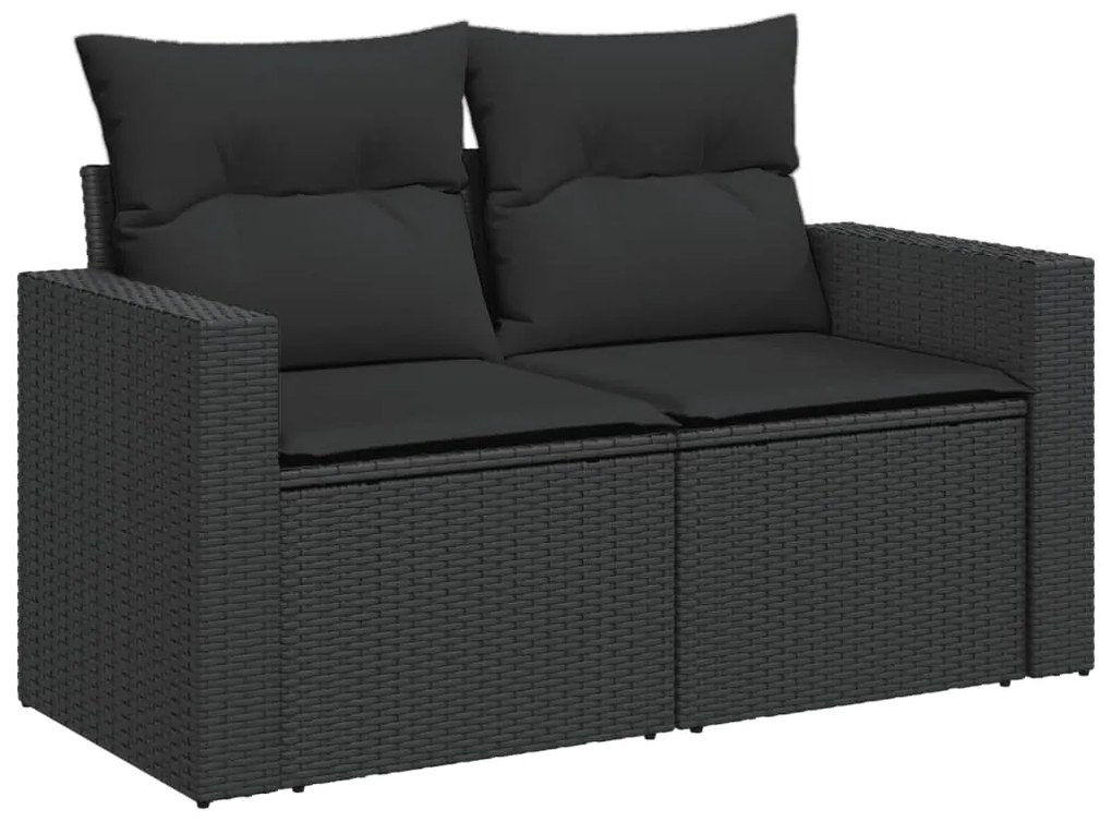 365971 vidaXL Градински диван с възглавници, двуместен, черен, полиратан