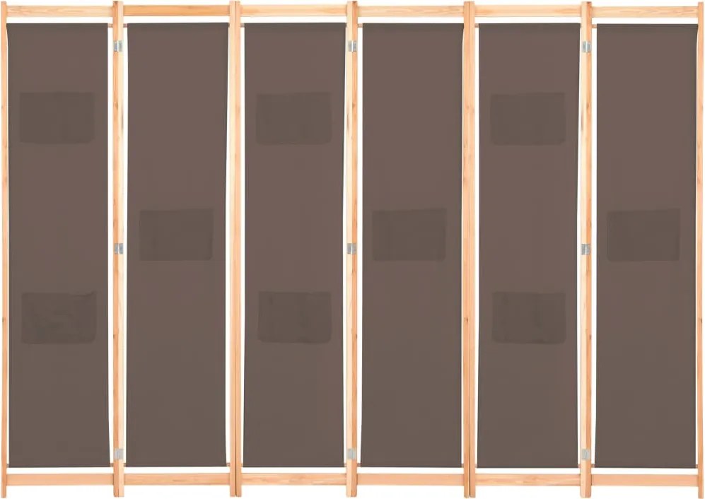 248182 vidaXL Параван за стая, 6 панела, кафяв, 240х170х4 cм, текстил