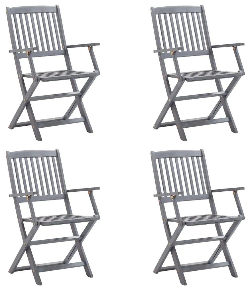 3064526 vidaXL Сгъваеми градински столове, 4 бр, с възглавници, акация масив