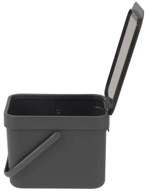Кош за разделно събиране на боклук Brabantia Sort&Go 648974, 6 л, Дръжка, Възможност за стенен монтаж, Тъмносив