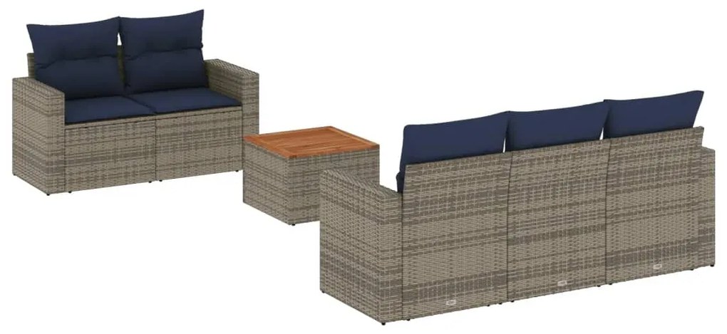 3256341 vidaXL Градински диван с възглавници, 6 части, полиратан, сив