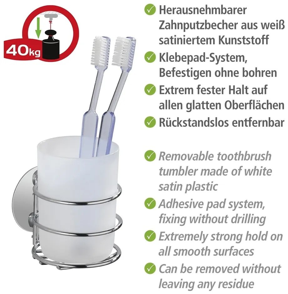 Сив самозалепващ се комплект аксесоари за баня от неръждаема стомана Turbo-Loc – Wenko