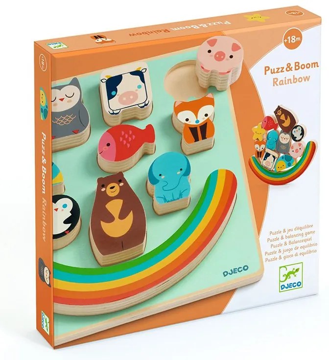 Djeco - Дървен пъзел и игра за баланс животни DJ01076
