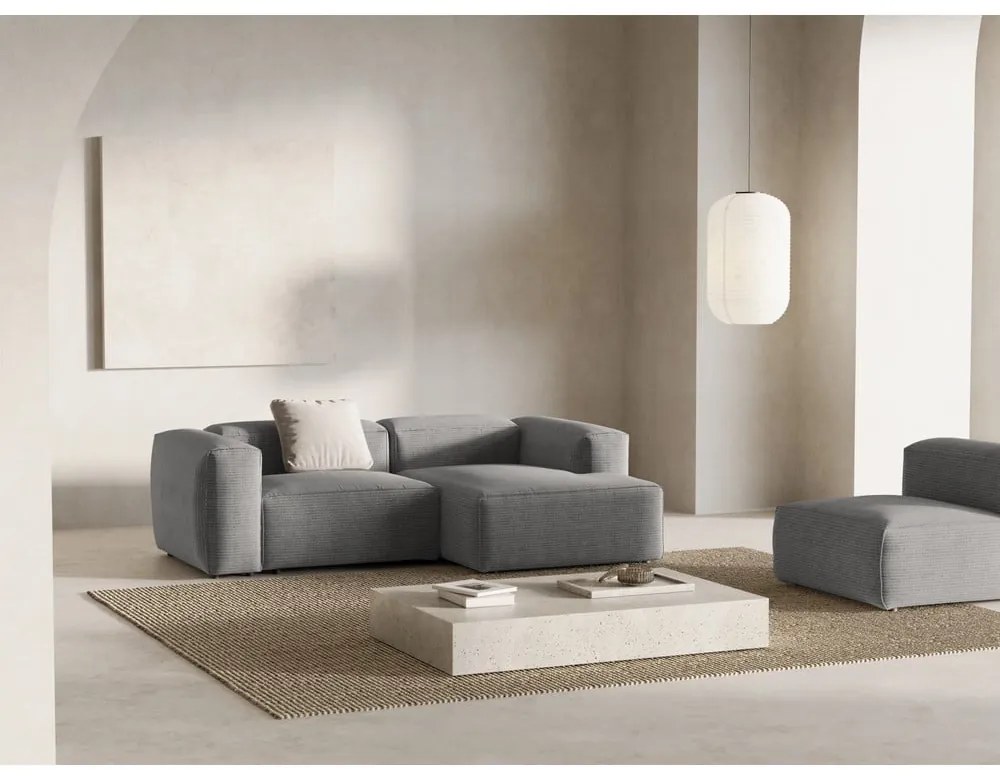 Светлосив ъглов диван от рипсено кадифе (десен ъгъл) Bergamo – Cosmopolitan Design