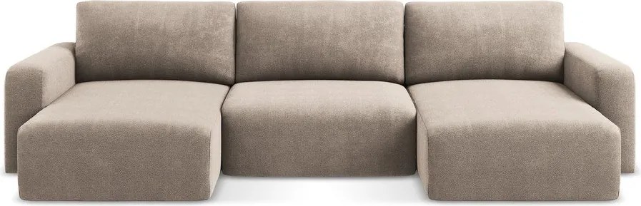 Бежов шенилов сгъваем/с място за съхранение ъглов диван (U форма) Kona – Makamii