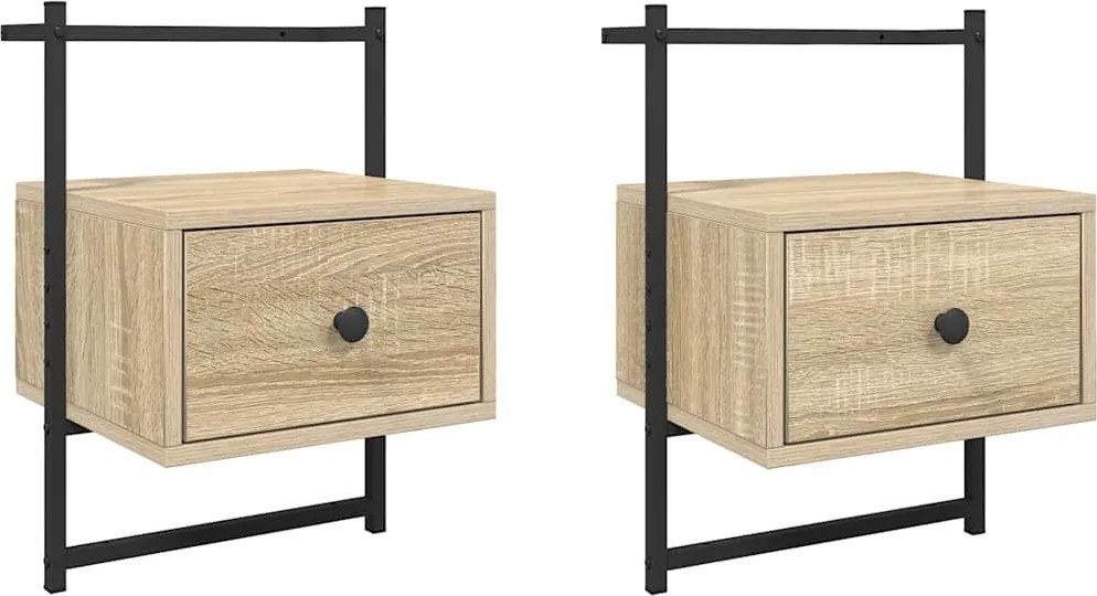 833446 vidaXL Нощно шкафче стенно 2 бр сонома дъб 35x30x51 см инженерно дърво