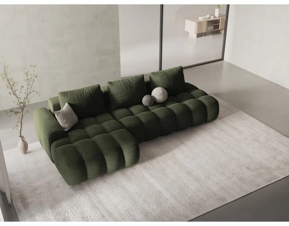 Зелен кадифен сгъваем/с място за съхранение ъглов диван (ляв ъгъл) Linz – Cosmopolitan Design
