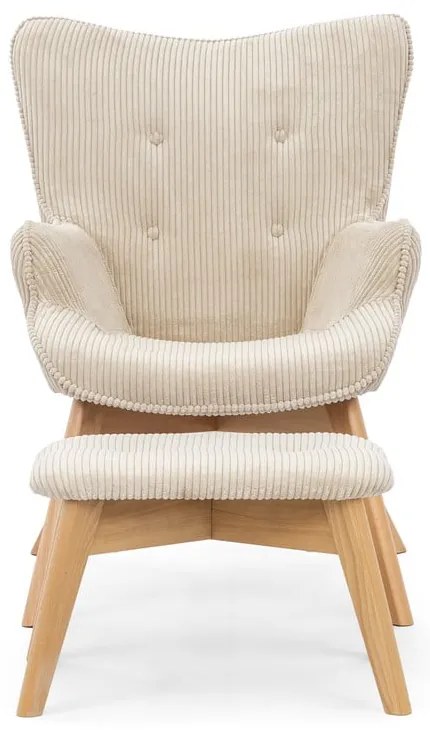 Бежов фотьойл с табуретка от рипсено кадифе Niko – Ropez