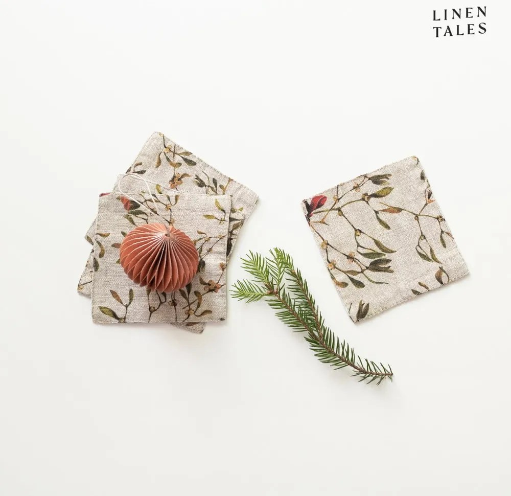 Подложки с коледен мотив в естествен цвят в комплект от 4 броя - Linen Tales