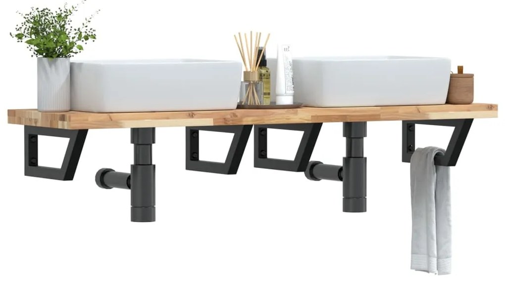 3302703 vidaXL Стенен рафт за мивка, стомана и масивно дърво акация