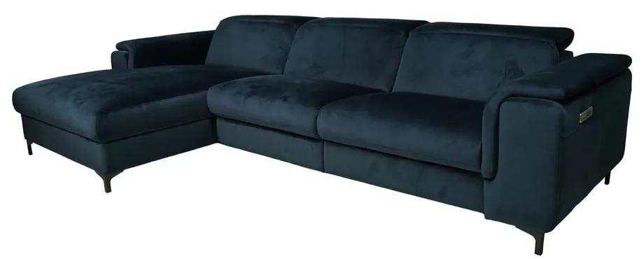 Тъмносин ъглов диван от кадифе (ляв ъгъл) Brito - MESONICA