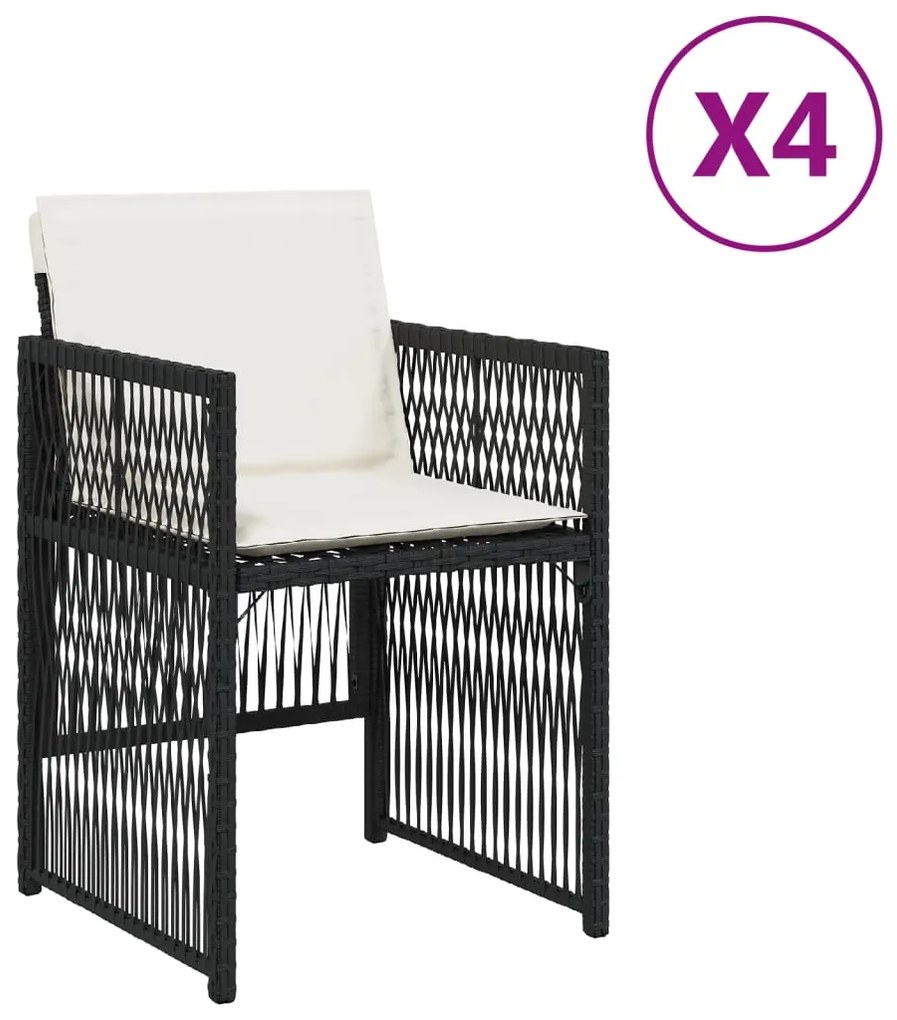 364966 vidaXL Градински столове с възглавници, 4 бр, черен, полиратан
