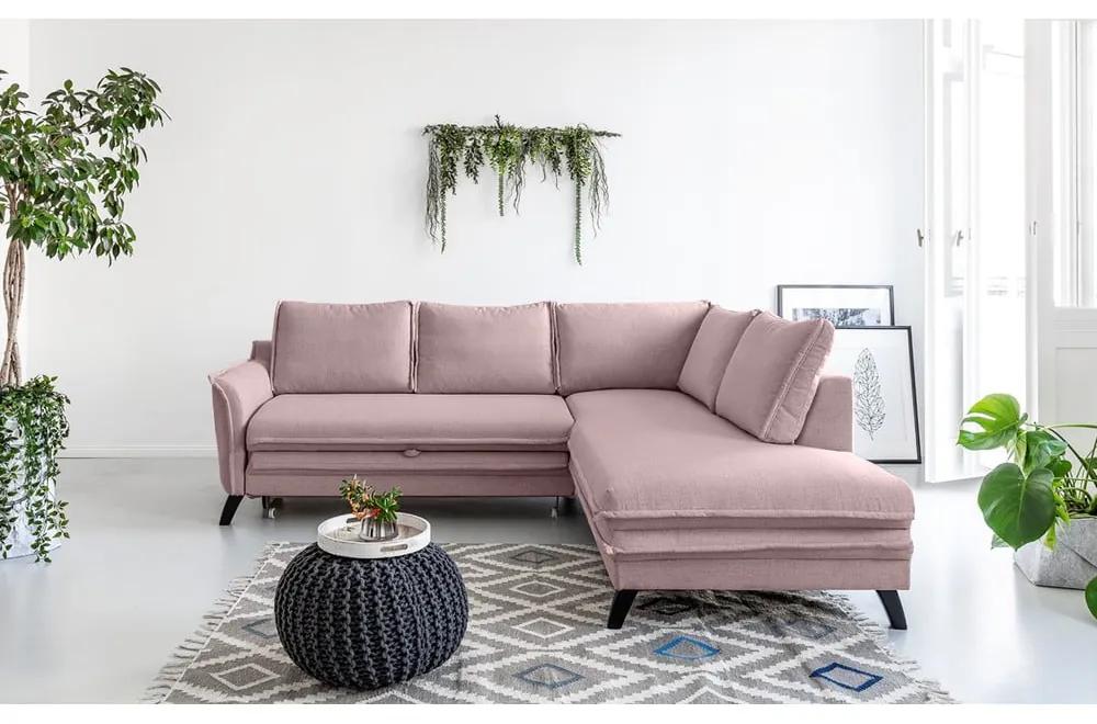 Ъглов разтегателен диван в прахово розово L, десен ъгъл Charming Charlie - Miuform