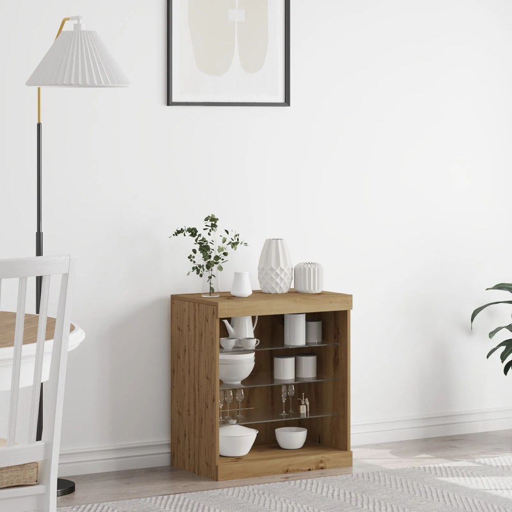 Sonata H Сайдборд с LED светлини Artisan дъб 60,5x37x67 см