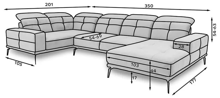 Тъмносин кадифен ъглов диван (десен ъгъл/U форма) Neviro – ELTAP