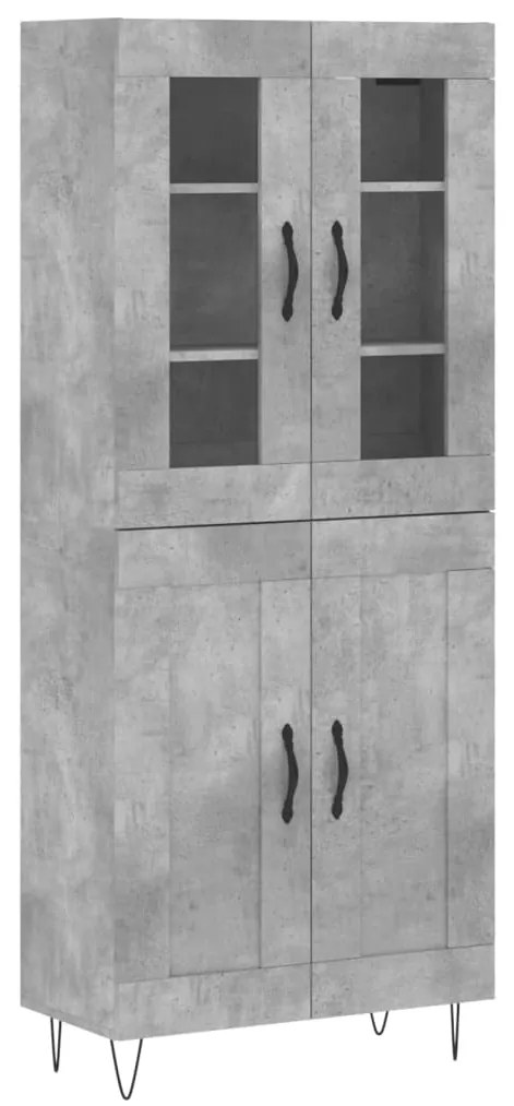 3198373 vidaXL Висок шкаф, бетонно сив, 69,5x34x180 см, инженерно дърво