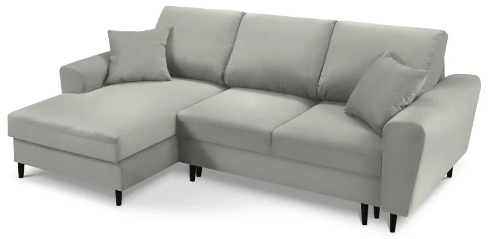 Светлосив разтегателен ъглов диван с място за съхранение от рипсено кадифе (ляв ъгъл) Kyoto – Cosmopolitan Design