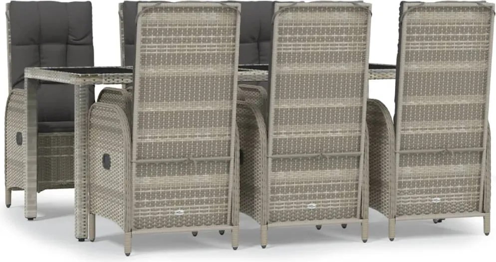 3185027 vidaXL Градински трапезен комплект 7 части с възглавници сив полиратан