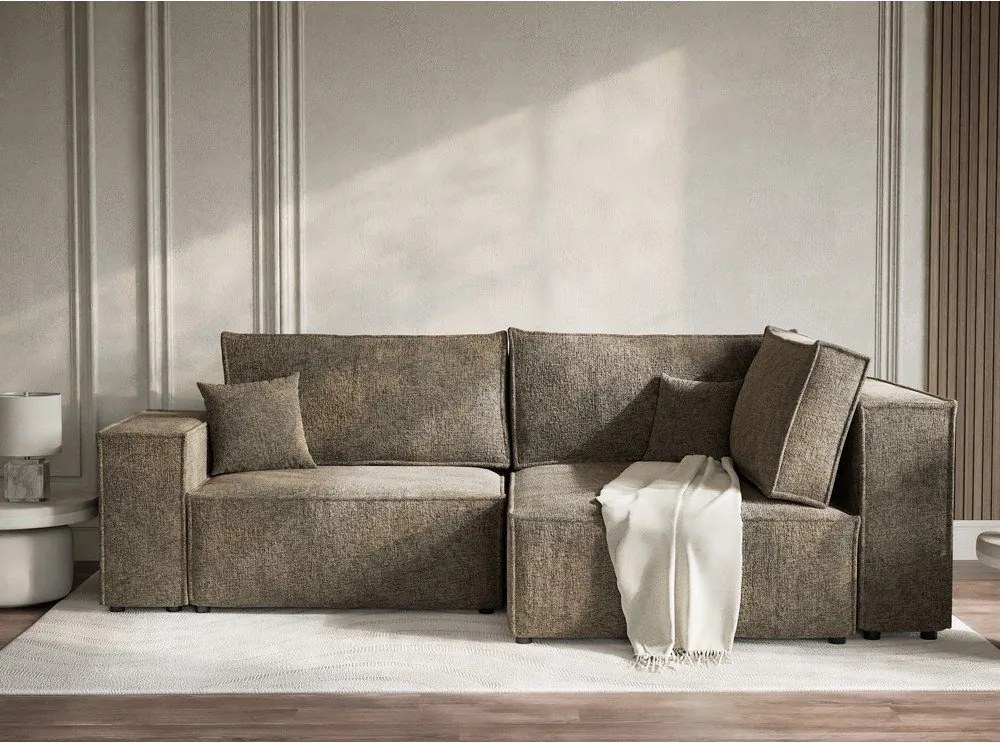 Кафяв шенилов сгъваем/с място за съхранение ъглов диван (десен ъгъл/L форма) Tonga – Maison de Rêve