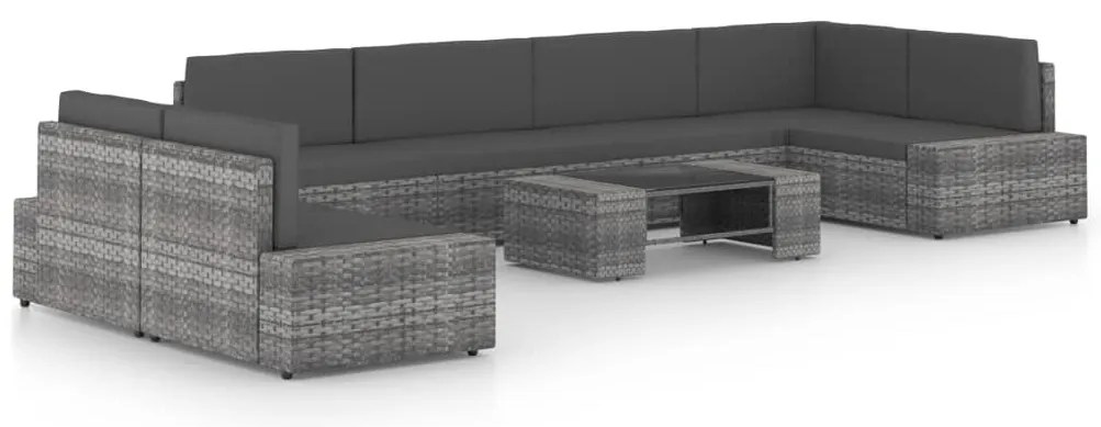 3067174 vidaXL Градински лаундж комплект с възглавници 8 части полиратан сив