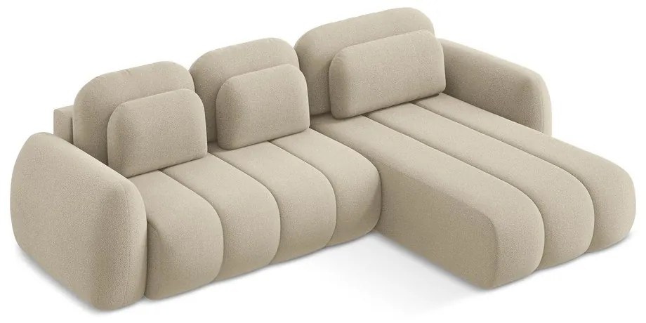 Светлокафяв разтегателен ъглов диван с място за съхранение от букле (десен ъгъл) Pele – Makamii