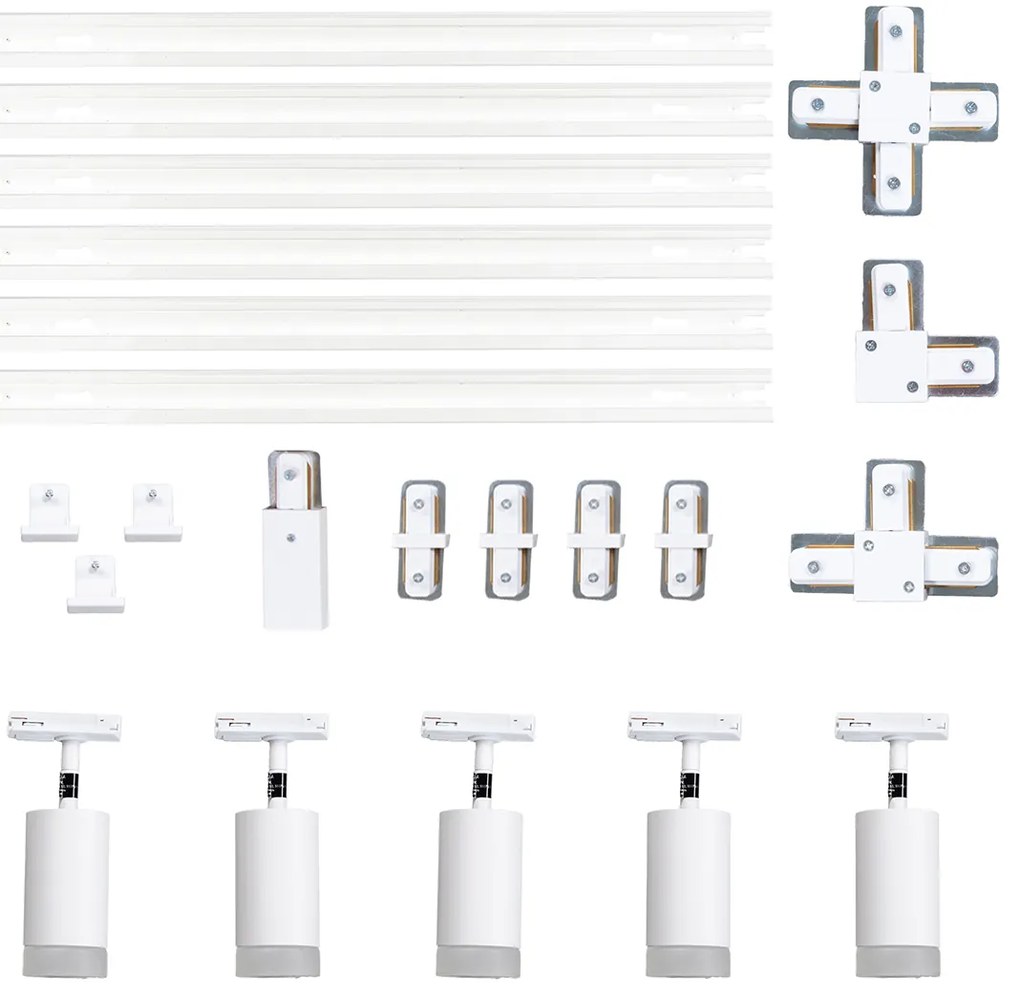 Модерна релсова система за осветление с 5 прожектора, бяла, 1-фазна - Iconic Jeana
