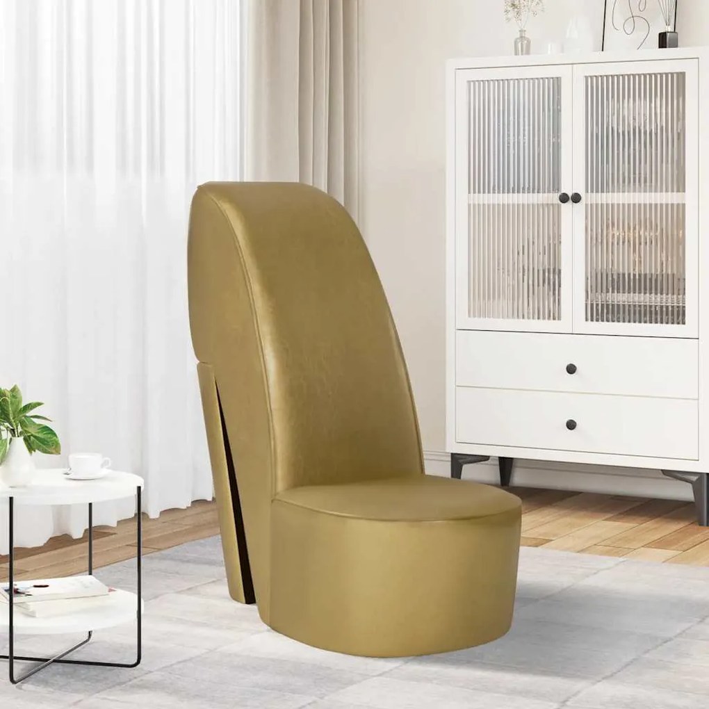 248650 vidaXL Стол във форма на обувка на висок ток, златист, изкуствена кожа