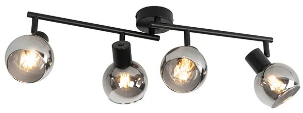 Таванно осветление в стил Арт Деко черно с димно стъкло 4-светлинно - Vidro