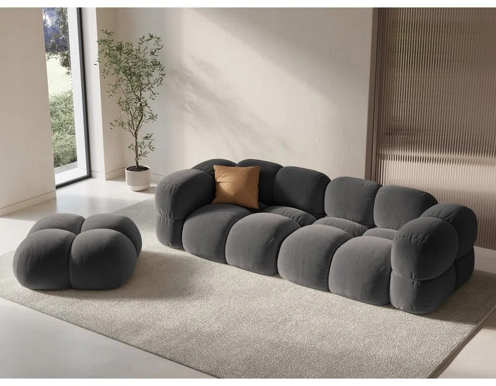 Сив кадифен диван 250 cm Loretto – Cosmopolitan Design