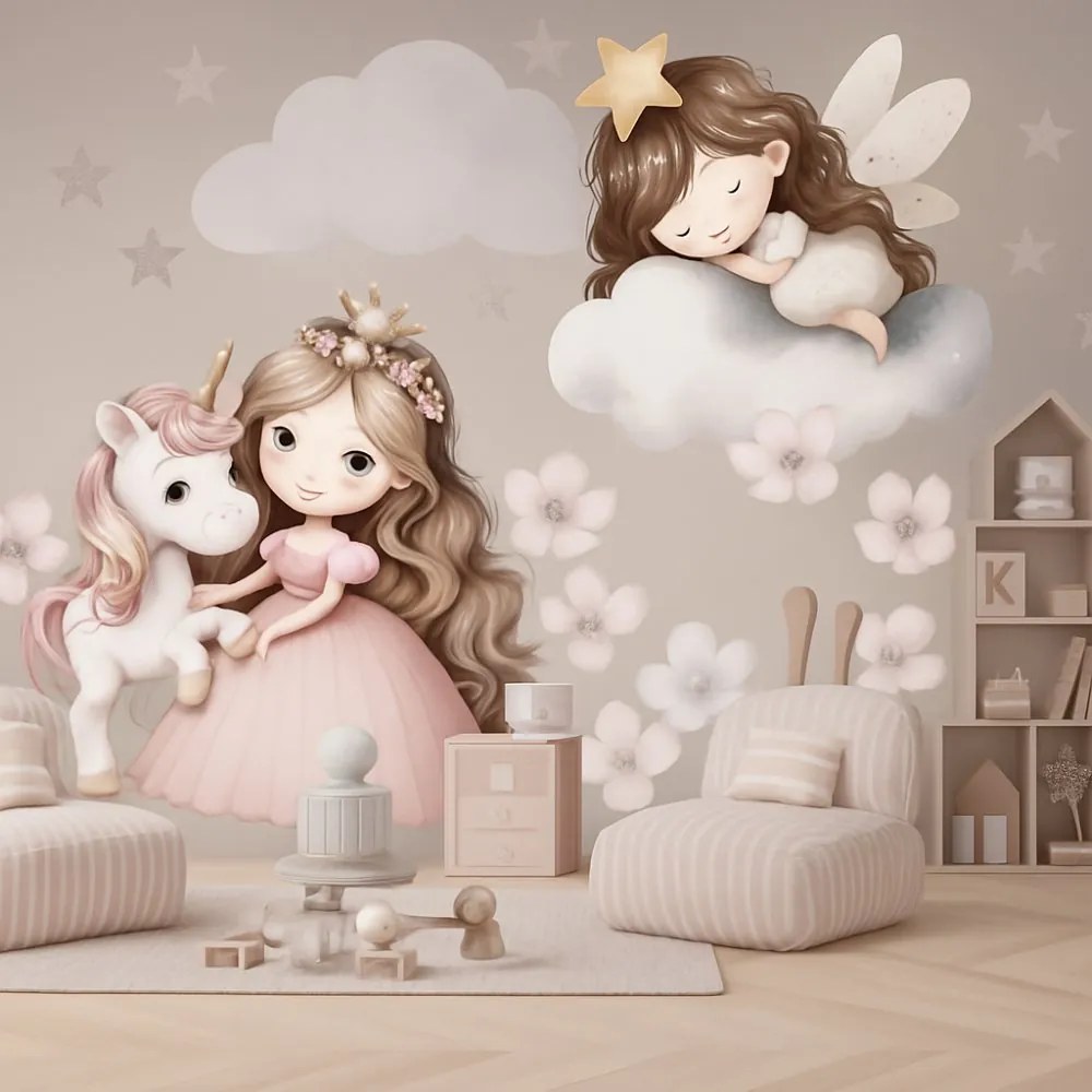 Стикер за стена за детска стая, детска стая и ясла - принцеса и еднорог Šírka: 60 cm | Dĺžka: 120 cm