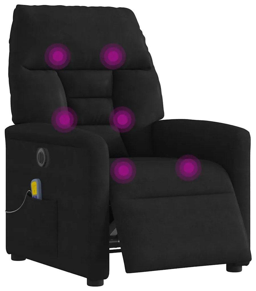 3303083 vidaXL Електрически масажен наклоняем стол черен микрофибърен текстил