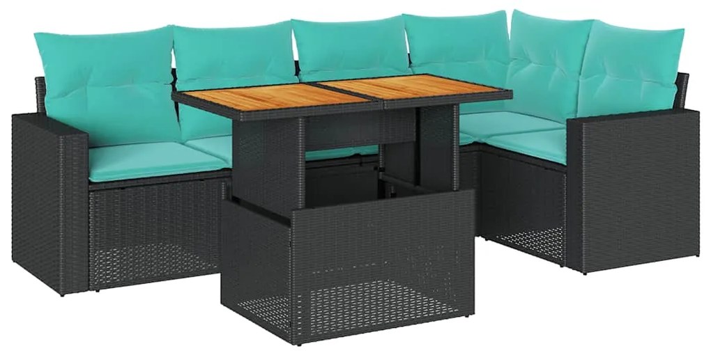 3327039 vidaXL Градински диван с възглавници, 6 части, черен, полиратан