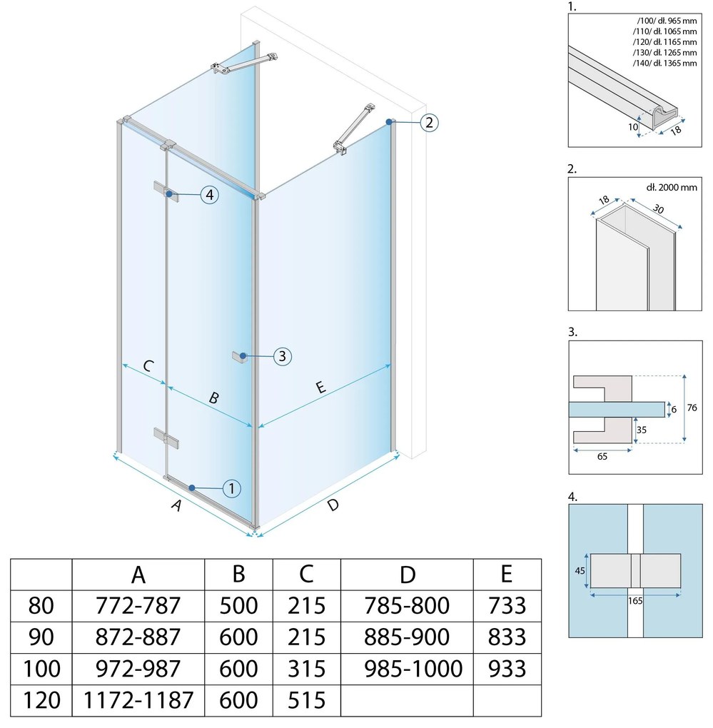 Душ кабина Rea Atlas 90x80 Brush Gold