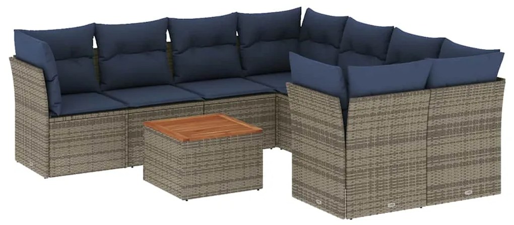3255865 vidaXL Градински диван с възглавници, 9 части, полиратан, сив