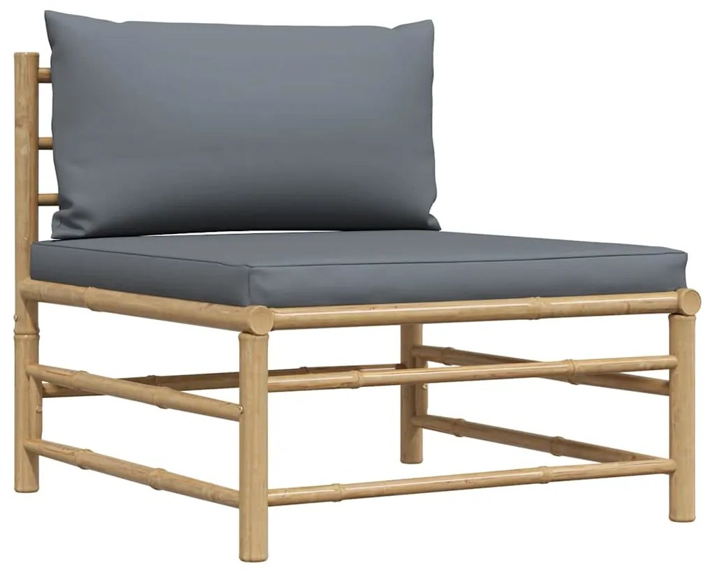 313154 vidaXL Градински среден диван с тъмносиви възглавници, бамбук