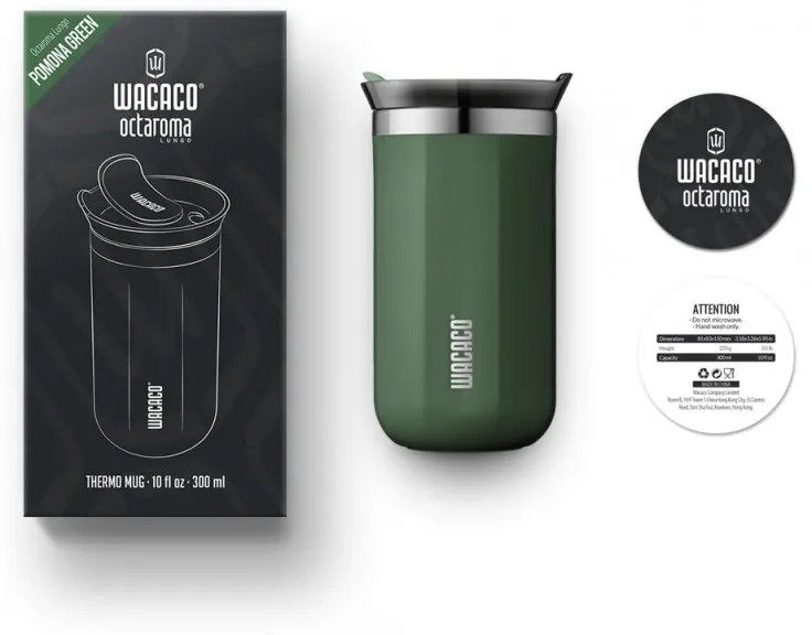 Термо чаша Wacaco Octaroma Lungo Pomona Green, 300ml, Вакуумно изолирана, Двойни стени, Без BPA, Зелен