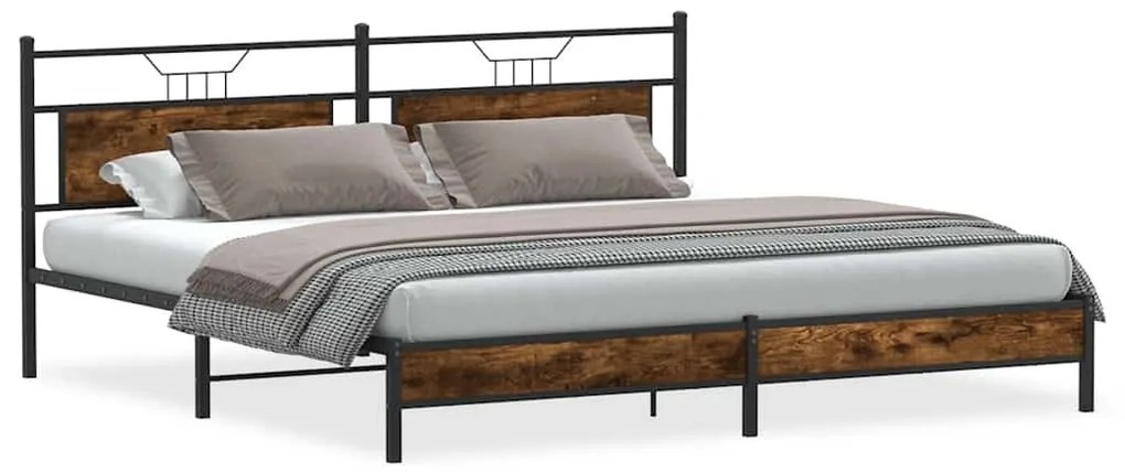 3325107 vidaXL Метална рамка за легло, без матрак, опушен дъб, 193x201 см