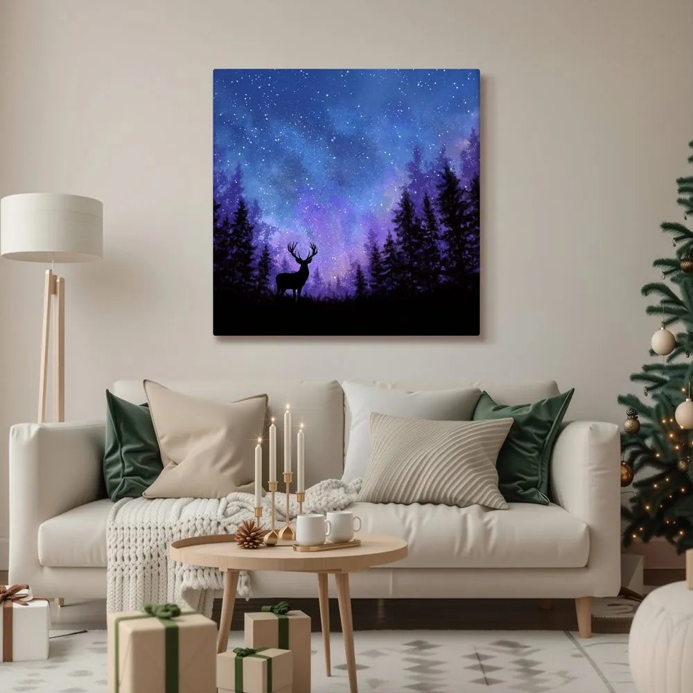 Картина на платно – Зимна магия на нощното небе в силуети