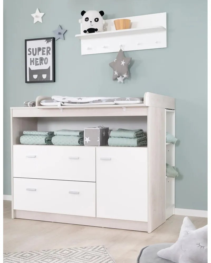 Бял нисък скрин от дъб с маса за преповиване 117x98 cm Julia - Roba