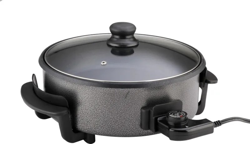 Електрически тиган за приготвяне на пица Rosberg R51010B, 1500W, 32 см, Терморегулатор, Незалепващо покритие, Сив