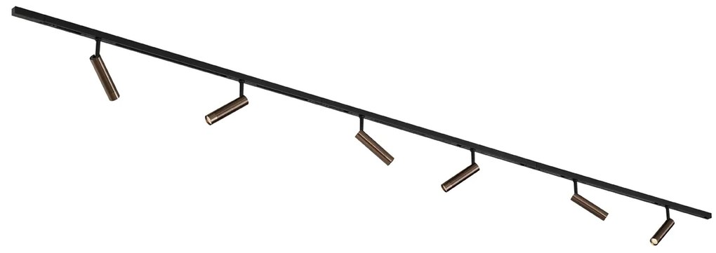 Модерна релсова система за осветление с 6 тъмно бронзови прожектора 1-фазов - Slimline Uzzy