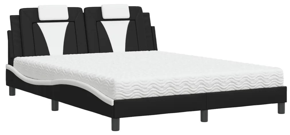 3208808 vidaXL Легло Viana без матрак, черно и бяло, 160x200 см, изкуствена кожа
