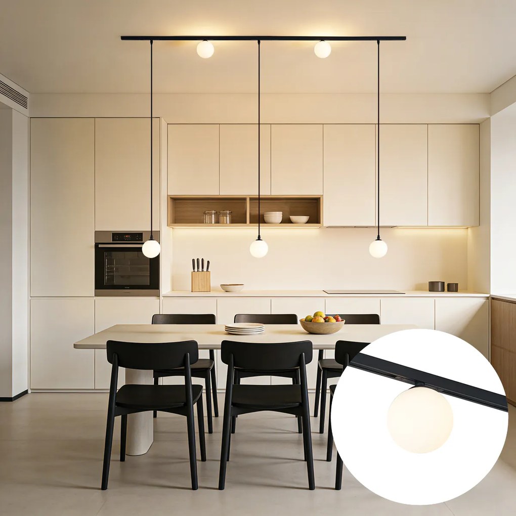 Модерна релсова осветителна система черна с 2 прожектора и 3 висящи лампи 1-фазна - Slimline Eira