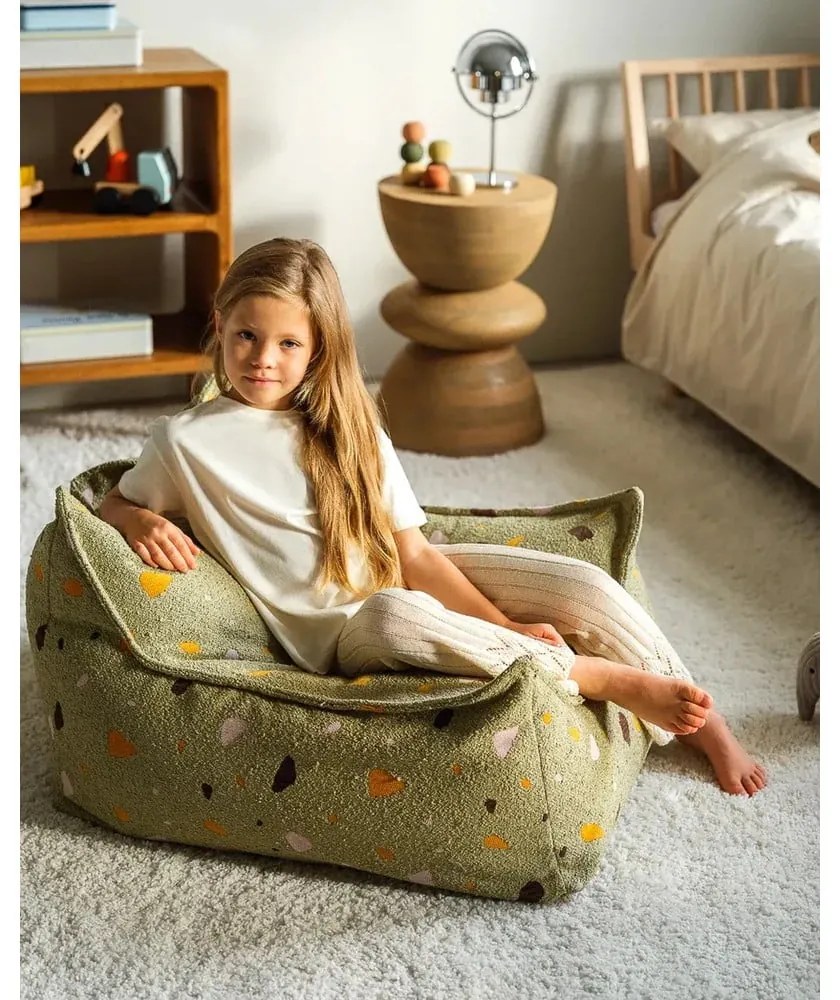 Зелен детски пуф от букле и шенил Terrazzo Chair – Wigiwama