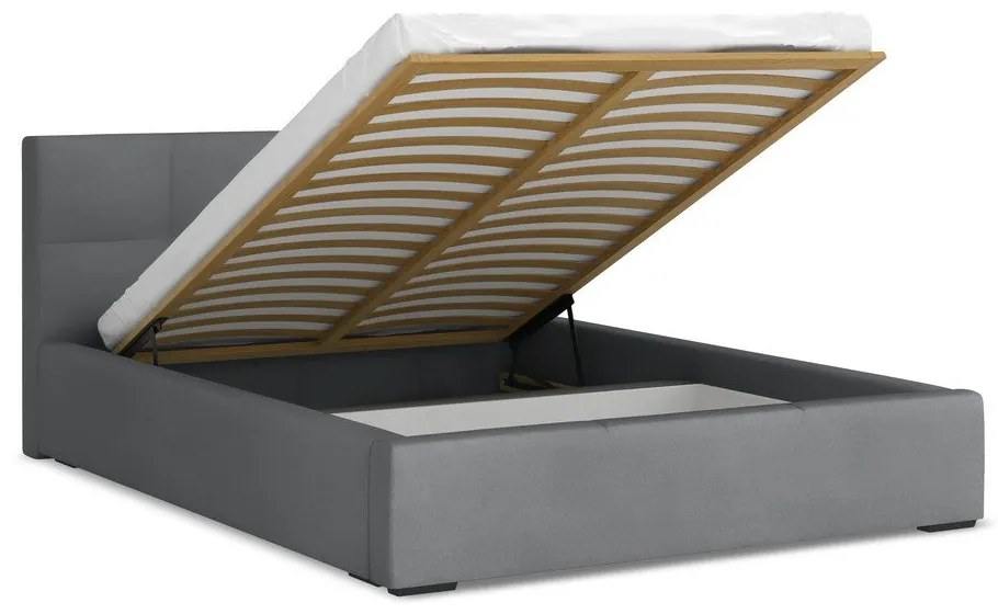 Тъмносиво кадифено двойно легло 140x200 cm тапицирано с място за съхранение и включена подматрачна рамка Hiko – Makamii