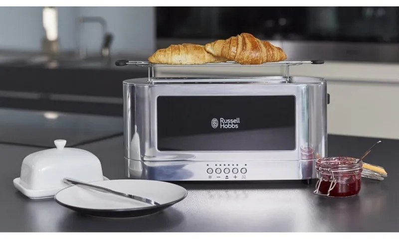 Тостер за хляб Russell Hobbs Elegance 23380-56, 1420W, 2 филии, 6 степени, LED индикация, Lift & Look, Инокс/черен
