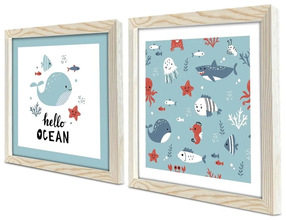 Детски картини в комплект от 2 броя 33x33 cm Hello Ocean - Wallity