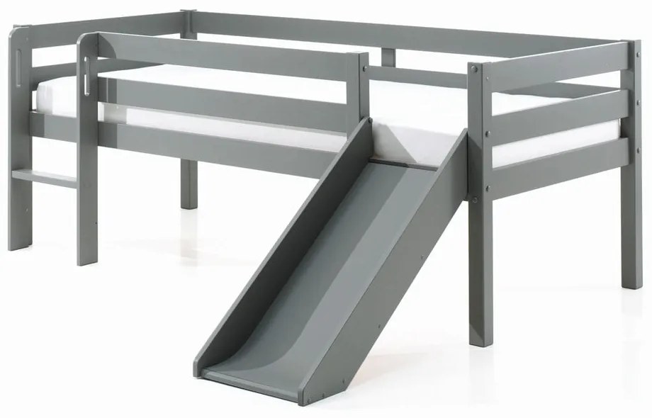 Сиво повдигнато легло за деца с пързалка , 90 x 200 cm Pino - Vipack