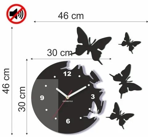 Модерен стенен часовник с пеперуди Tmavomodrá